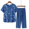 Middle-Aged and Elderly Women's ClothingTSummer Imitation Cotton and Linen Mother's Clothes Two-Piece Suit Mother-in-Law60Years Old70GrandmaTT-shirt Pants. 