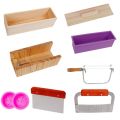 9PCS Silicone Soap Molds Kit,Rectangular Wooden Silicone Soap Mold Cutter SlicerHandmade Soap DIY for Soap Cake Making - Wood color. 