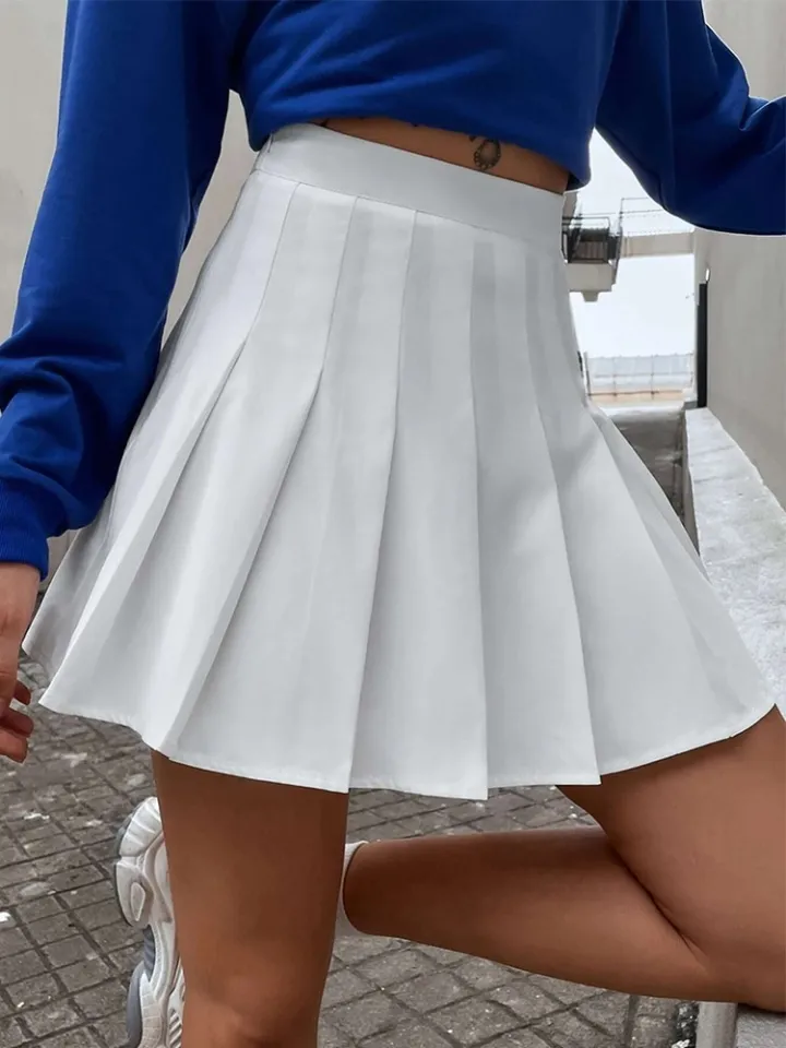 High Waist Solid Pleated Mini Skirt for Women Summer Spring Korean