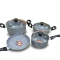 Kiam Non Stick 7 Pcs Cookware Set For Superior Release -1Pc Casserol, 1Pc Fry pan, 1Pc Karai and 1Pc Milk pan with 3 lids.