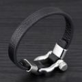 Hot Selling Cool Black Cowhide Leather Adjustable Basic Mens Cuff Bracelet.