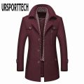 Winter Men's Wool Coats New Fashion Middle Long Scarf Collar Cotton-padded Thick Warm Woolen Coat Male Trench Coat Overcoat. 
