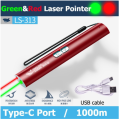 Laser Pointer Pen Portable Super Bright Laser Light Rechargeable Cat Laser Pointer Teach Presentation Laser Long Shot 1000M SmilingShark LS313 2 in 1(Red & Green).