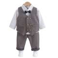 Boys Spring and Autumn Suit Set 3 piece Gentleman Dress Baby Clothes Striped Shirt 1 Year Old Clothing.