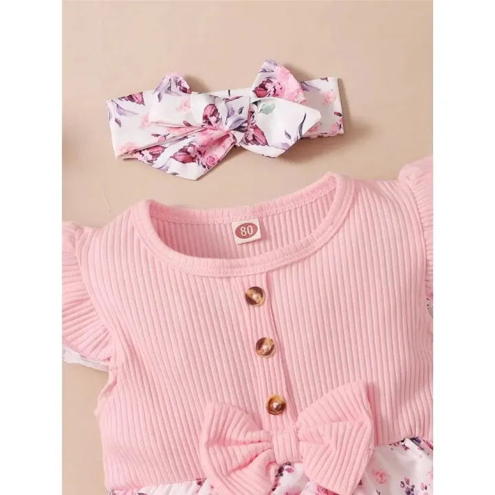 0-18%20Months%20Baby%20Girl%20Floral%20Romper%20Dress%20Fly%20Sleeve%20Summer%20Ribbed%20Jumpsuit%20with%20Headband%20Newborn%20Baby%20Girl%20Lovely%202PCS%20Outfit%20-%20Image%205