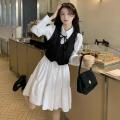 New Spring Dress Womens Elegant Two Piece Lantern Sleeve Knee-Length Spring Casual Vestidos Korean Style All-Match Dresses. 