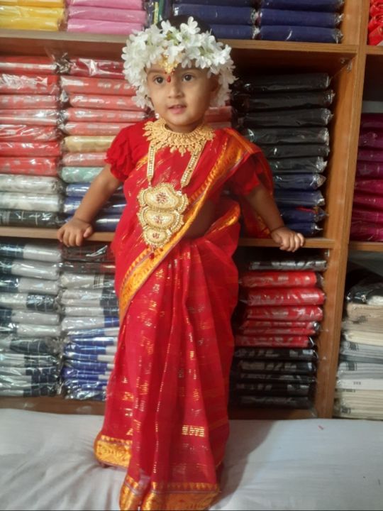 cotton%20saree%20for%20child%20fashion%20(5+%20haat)%20yellow%20color%20-%20Image%202