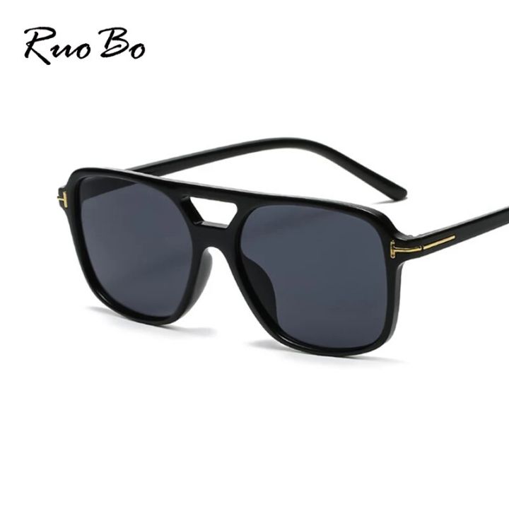 RUOBO Oversize Rectangle Shade Sunglasses For Men Womem's Double Bridge Brand Design Tom Driving Sun Glassses UV400 Gafas De Sol