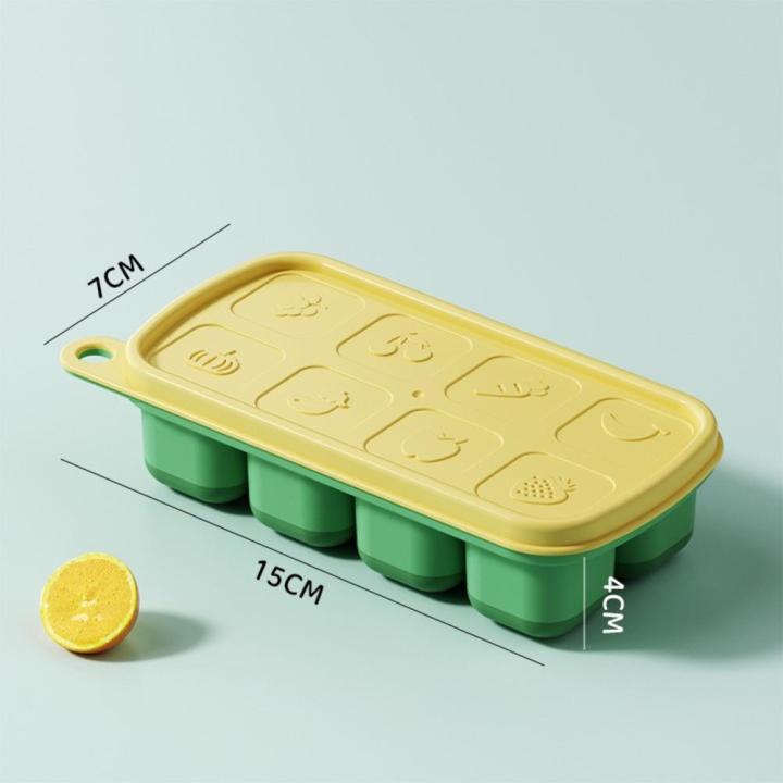 8 Grid Ice Cube Molds Silicone Fruit Pattern Ice Cube Freezer Tray With Lid Ice Maker Home Bars Drinks Cocktails Accessories