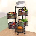 5 Layers Round shape Kitchen Rotating Shelf 360 Degree Baskets Fruit Vegetable Storage Rack With Wheels..