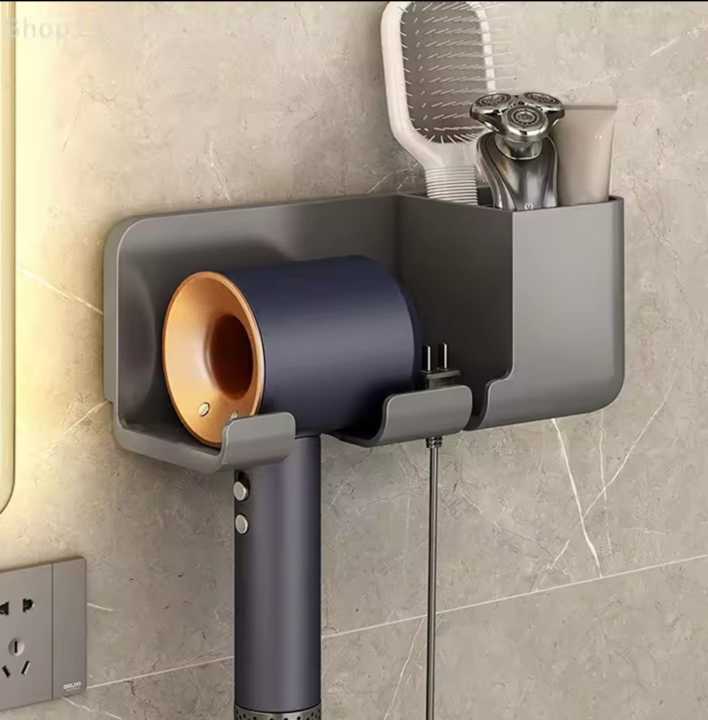 Wall Mounted Hair Dryer Holder Bathroom Shelves Shaver Hair Dryer Holder with Storage Box Toilet Organizers for Dyson Blower