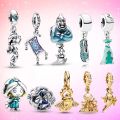 Disney Princess Aladdin Magic Carpet Dangle Charm Jasmine Dress Pendant for Moment Snake Bracelet Jewellery Silver Plated Bead. 