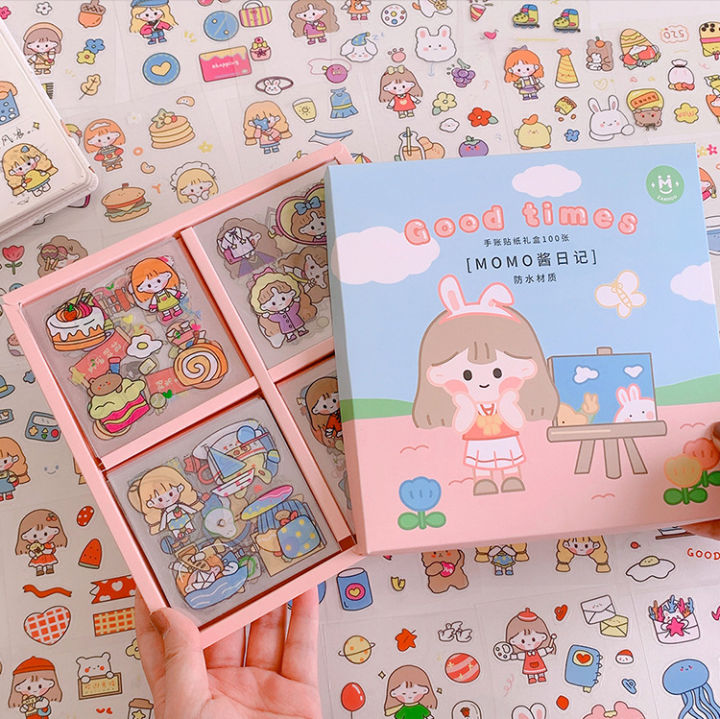 Momo's Diary Stationery Decoration Soft Cute Pattern Hand Account Sticker Set 100 Sheets