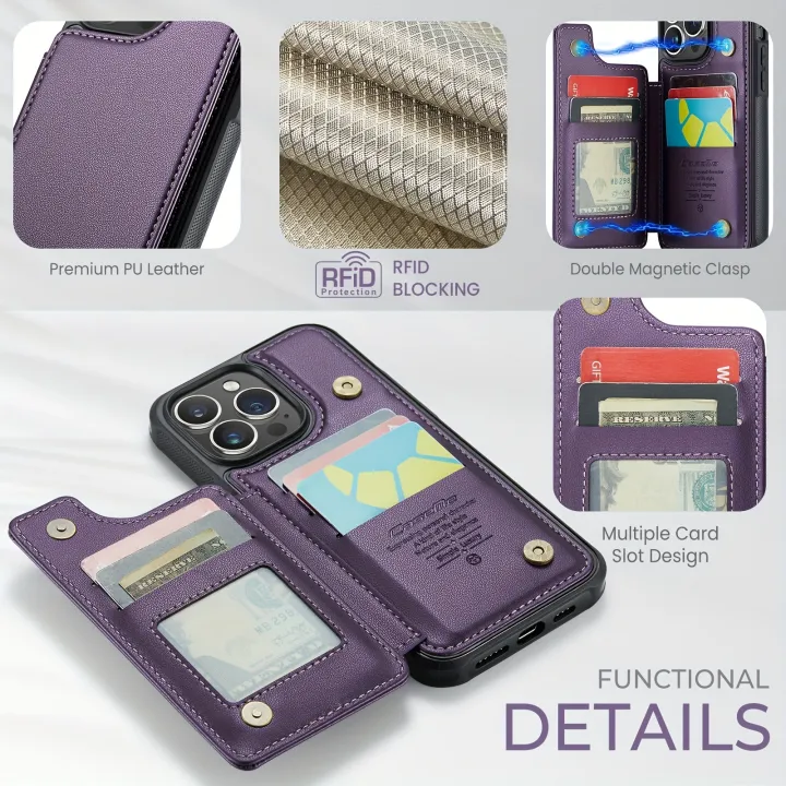 Premium%20Card%20Holder%20Wallet%20Case%20For%20IPhone%2015/14/13/12/11%20Pro%20Max%20-%20PU%20Faux%20Leather,%20RFID%20Blocking,%20Magnetic%20Clasp,%20And%20Shockproof%20Protection!%20-%20Image%203