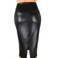 Women High Waist Split Faux Leather Knee Length Pencil Skirt. 