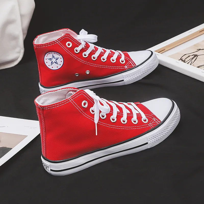 Spring New Versatile Red Canvas Shoes Women's Korean Edition