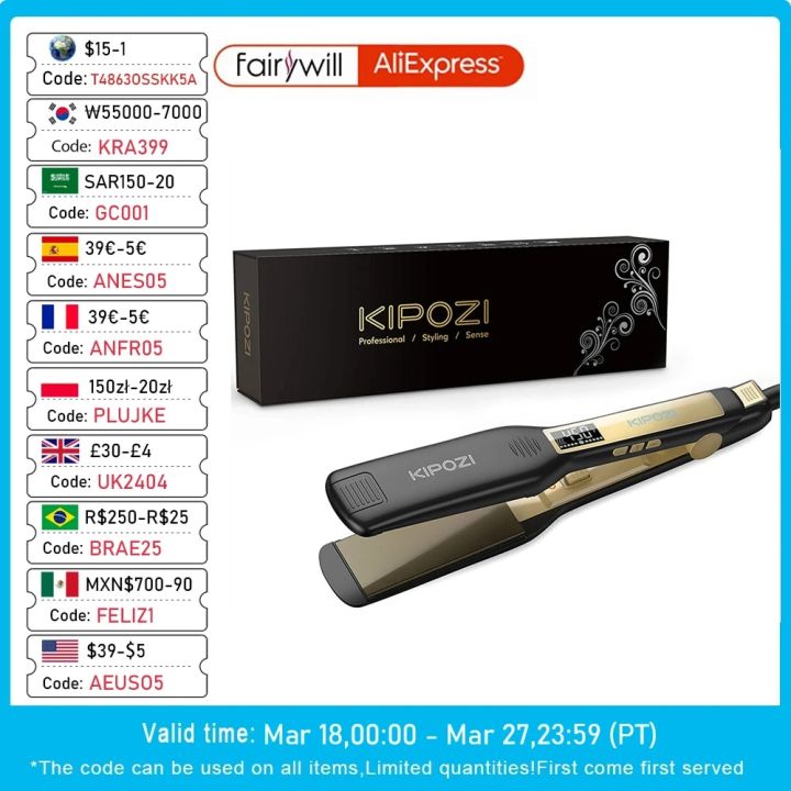 KIPOZI Professional Hair Straightener Titanium Flat Iron with Digital LCD Display Dual Voltage Instant Heating Curling Iron