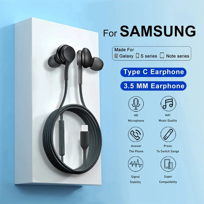 Original Type C Wired Earphone For Samsung Galaxy S23 S21 S22