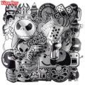 50 Pcs Metallic Black and White Stickers Graffiti Sticker for Laptop Luggage Car Styling Wall Guitar Cool Stickers. 