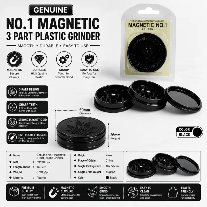 Genuine%20No.1%20Magnetic%203%20Part%2060mm%20Plastic%20Grinder-Tobacco%20Shark%20Teeth%20Storage%20Plastic%20Grinder%20Accessories.%20-%20Image%203