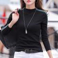#0346 Black Grey Green Spliced Color Long Sleeve T Shirt Women Casual Tight T Shirt Female Knitted Cotton Tshirt Korean Style.