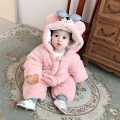 Newborn Baby Winter Plush Romper Soft Warm Button Closure Hooded Jumpsuit for Toddlers. 