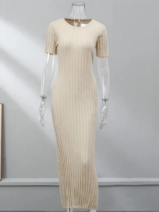 Elegant%20Ribbed%20Knitted%20Long%20Dress%20Women%20Casual%20O-neck%20Short%20Sleeve%20Bodycon%20Dresses%202023%20Autumn%20Ladies%20Pleated%20A-line%20Maxi%20Robe%20-%20Image%205