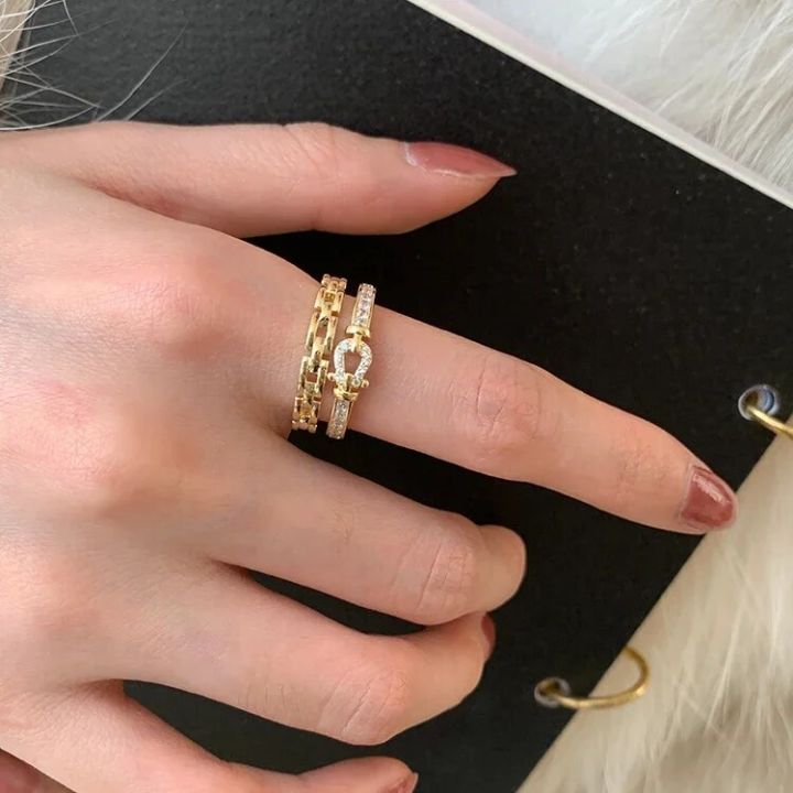 14K%20gold%20plated%202023%20Korean%20new%20fashion%20jewelry%20double-layer%20zircon%20cross%20ring%20elegant%20women's%20opening%20daily%20work%20accessories%20-%20Image%204