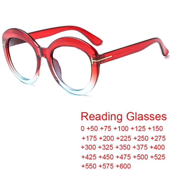 Retro Anti Blue Light Reading Glasses Women Men Oversized Round Eyewear Frames Gradient Eyeglasses Presbyopia Diopter 0 to +6.0