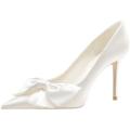 New Bridal White Satin Bow Stiletto High Heels Pumps Single Wedding Shoes. 
