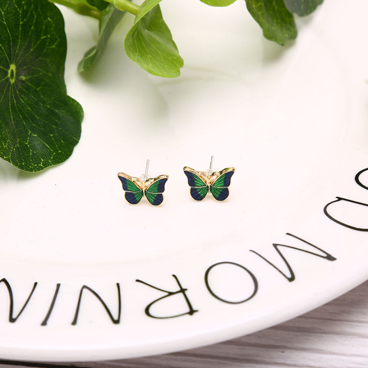 Vintage Fashion Enamel Green Butterfly Stud Ear Earrings Trend Jewelry Women GJCUTE