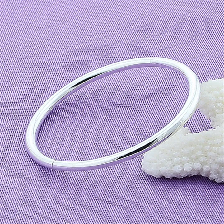 Women's%20925%20Sterling%20Silver%20Bangle%20Simple%20Smooth%20Bangle%20Solid%20Female%20Charm%20Jewelry%20Party%20Gift%20Loser%20Lione%20-%20Image%202