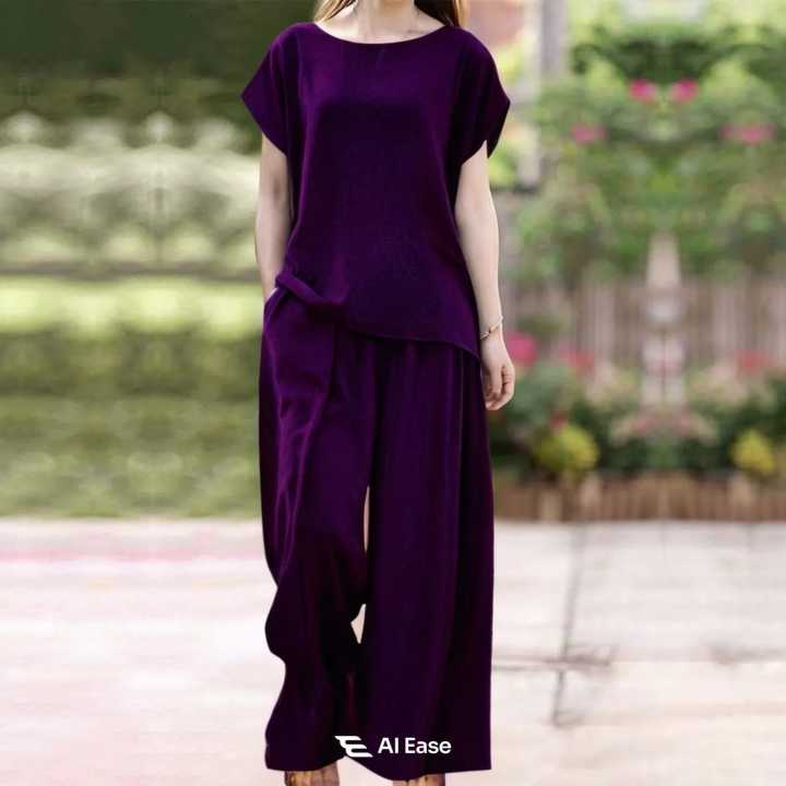 Women%E2%80%99s%20Cotton%20Travel%20Set%20%E2%80%93%20Light%20Top%20with%20Wide-Leg%20Cotton%20Trousers%20-%20Image%208