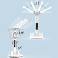 3in1 Multifunction Table Lamp LED Four-headed Folding With Fan Calendar Clock USB Rechargeable Desk light 3 color Reading Lamp.