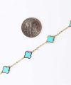 Jietao Stainless steel Fashion Jewelry Women Girls Enamel Flower Charm Four Leaf Mini Turquoise Clover Bracelet. 
