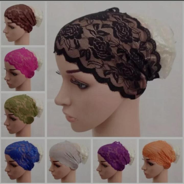 5pcs Lace Net Hijab Inner Cap For Womens & Girls Randomly Selected Colours