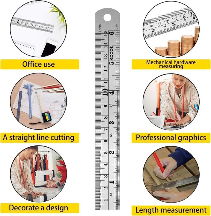 Stainless Steel Ruler 6 inch & 12 Inch | Durable Metal Measuring Scale ...