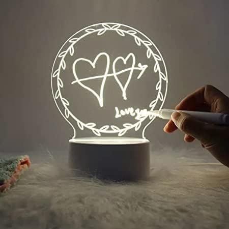AYME® 3D Acrylic Creative Message Board LED Light Base Holder, Writing Pen Transparent Clear Table Lamp Erasable Rewritable Note (Pack of 1)