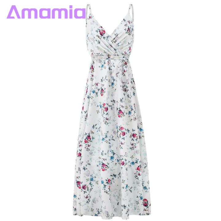 Amamia%20Party%20Dress%20Deep%20V%20Neck%20Floral%20Print%20Waist%20Tight%20Slit%20Hem%20Dress%20-%20Image%208