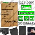 Black Sketch Book  (Spiral) Good Quality For Drawing Painting Size A5, A4, A3. 