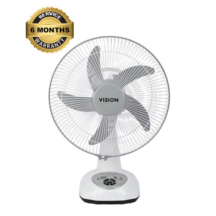 VISION Rechargeable Table Fan 14'' White With USB Charger