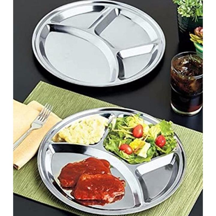 Stainless Steel 4Divided Dinner Plate Round Dinner Plate 30cmSteel Divided Dinner Plates Thali Plate