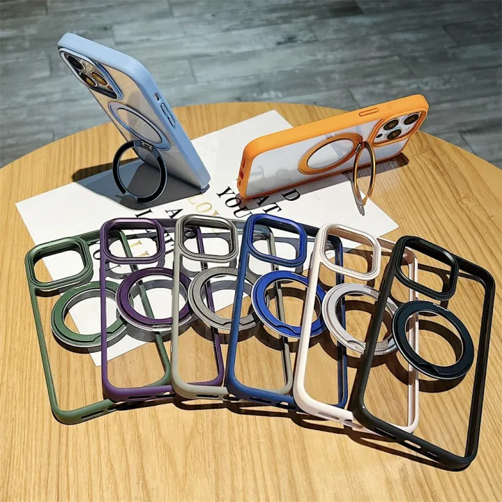 Fold%20Metal%20Stand%20Acrylic%20Magnetic%20Phone%20Case%20for%20iPhone%2015%20Pro%2015%2014%20ProMax%2013%20Pro%20Max%20Magsafe%20Wireless%20Charge%20Clear%20Hard%20Cover%20-%20Image%204