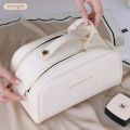 Double Zipper Toast Travel Makeup Bag for Women Cosmetic Bag Large Capacity Makeup Bag Storage Organizer PU Leather Toiletry Bag.