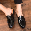 Black half shoes for men mules Slippers leather shoes casual shoes men fashion sapato social masculino mocassin homme chaussure.