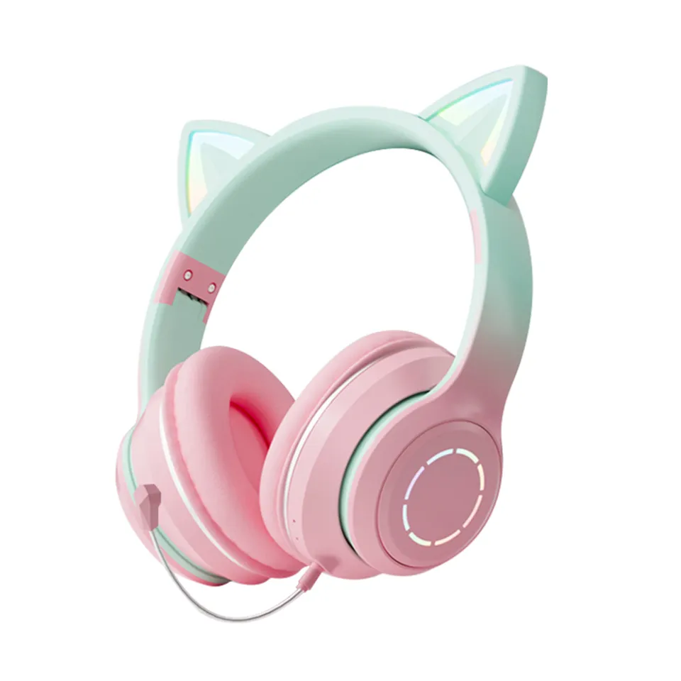 Baoer Wireless Cat Ear Headset Stereo Headphones Colorful Lighting