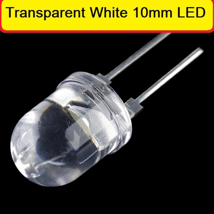 10Pcs- 10mm WHITE Clear Transparent White 10mm LED Super Bright LED Lamp Wide Angle Electronics Components Indicator Flash LED Light Bulbs Emitting Diodes