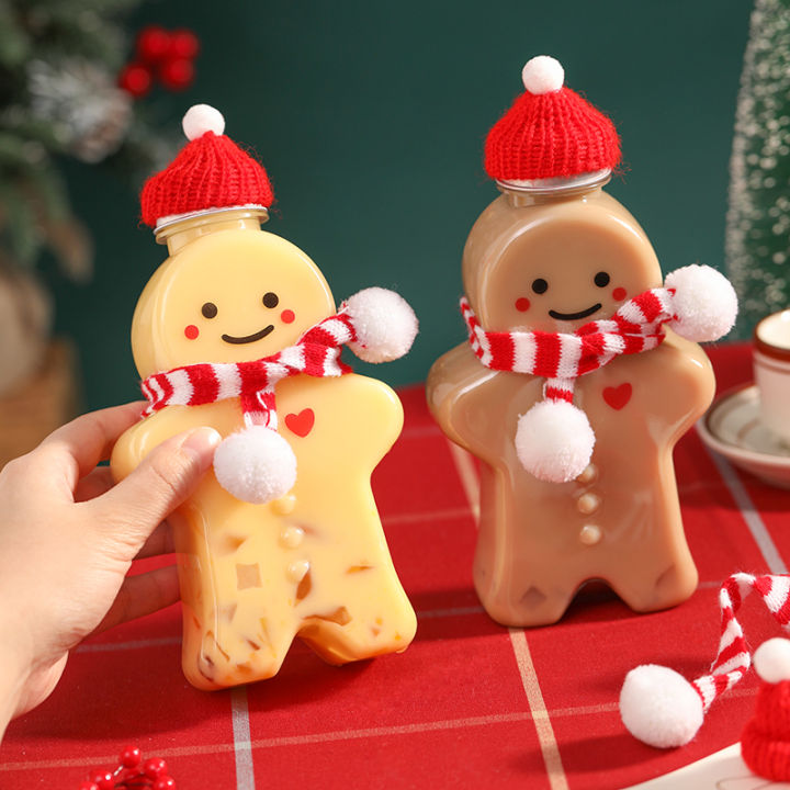 2022 Creative Gingerbread Man Cute Bear Shape Plastic Drink Cup Christmas Decorations Christma Gift Kids Toys Huiye