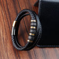 【Premium Quality】 Multilayer Hand Leather Bracelet Mens Vintage Jewelry Stainless Steel Magnetic Clasp Leather Bracelet Men. 