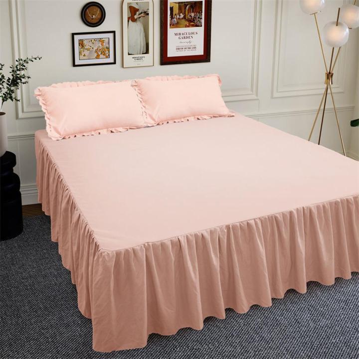 Bedspread Dust Cover Color Bed Skirt One-Piece Bed Skirt Four Seasons Bed Sheet Fitted Sheet Cover Bedskirt Cover Mattress Cover